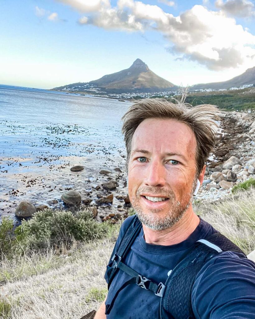 Justin Howes, founder of Restore, on a trail run above Camps Bay